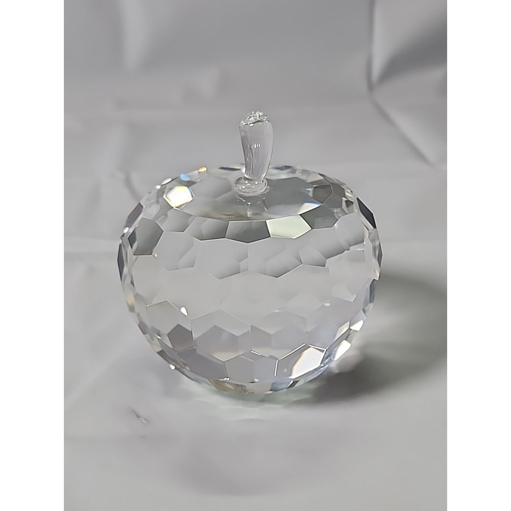 Oleg Cassini Crystal Apple Paperweight Faceted Clear Signed Etched Heavy